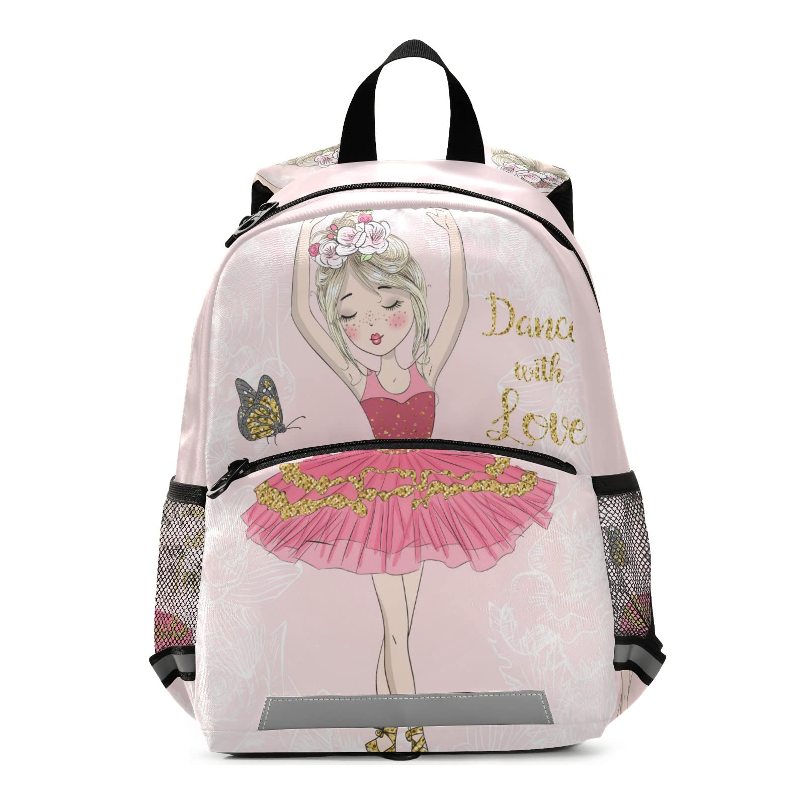 Fisyme Butterfly Cute Ballerina Girl Backpack Schoolbag Kids Daypack Toddler Travel School Bag Small Mini Backpacks for Kindergarten Preschool Nursery