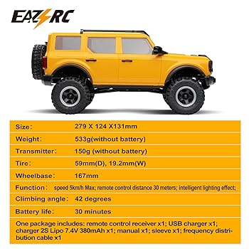 【希少】EAZRC BRONX 1/18 RTR オレンジ EAZYRC 1/18 Bronx RC Car RTR 4WD, 5km/h RC Truck Remote