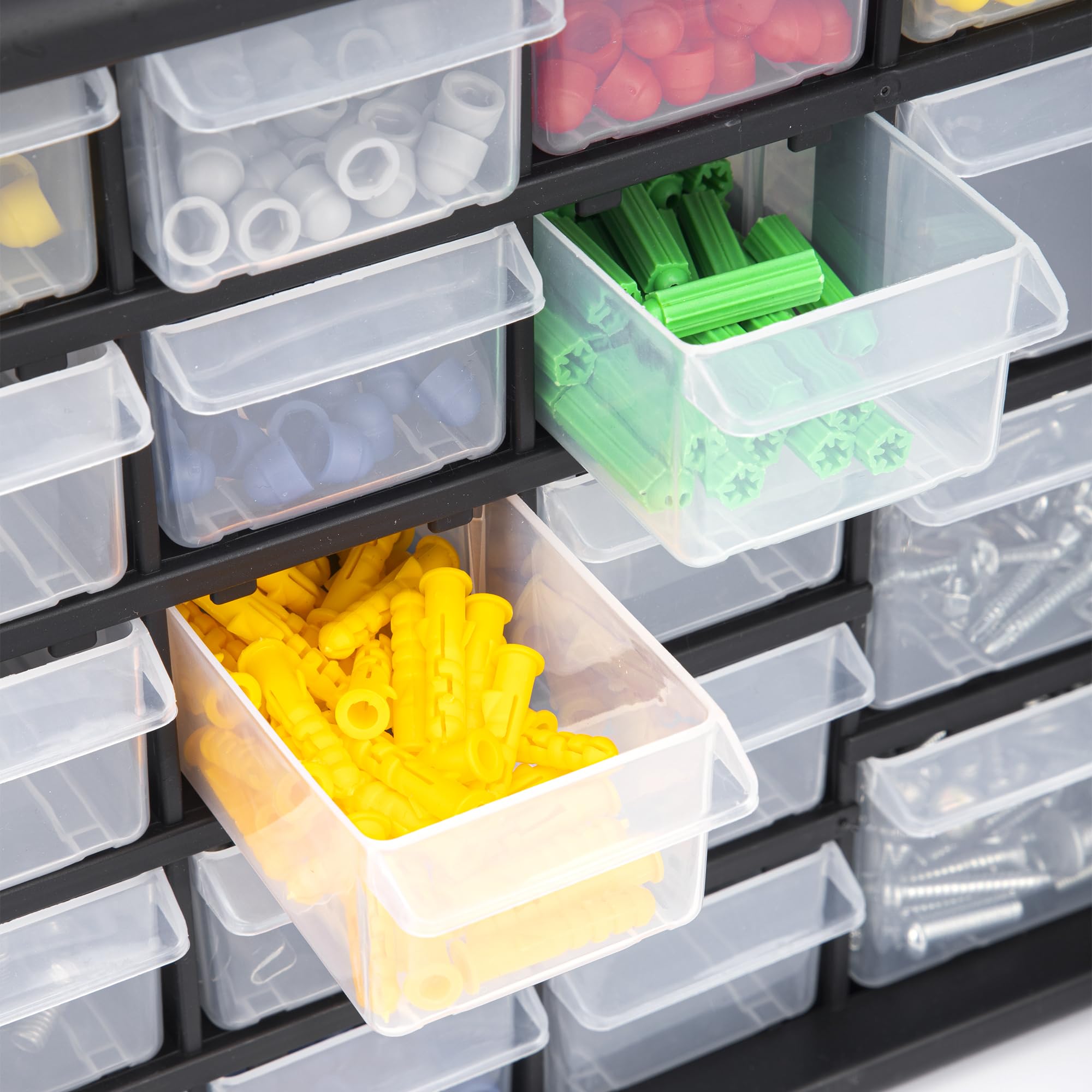 CraftGenes Schraubenaufbewahrungs-Organizer – Aufbewahrungsbox mit 30 Schubladen, verstellbaren Trennwänden, wandmontierbarer Werkzeugaufbewahrungs-Organizer (schwarz)