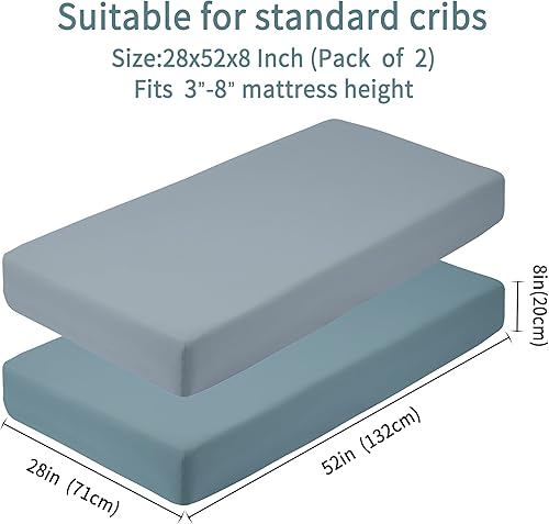 Miniatura 113 de Sábanas de cuna de bebé para niños y niñas, paquete de 2 sábanas ajustables para cuna estándar y colchón de niño pequeño, sábana de microfibra suave