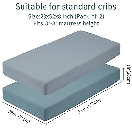 GUNTAIL Baby Crib Sheets for Boys Girls, 2 Pack Fitted Crib Sheet for Standard Crib and Toddler Mattress, Soft Microfiber Baby Sheet 52x28x8in. (Dark Green & Dark Grey)