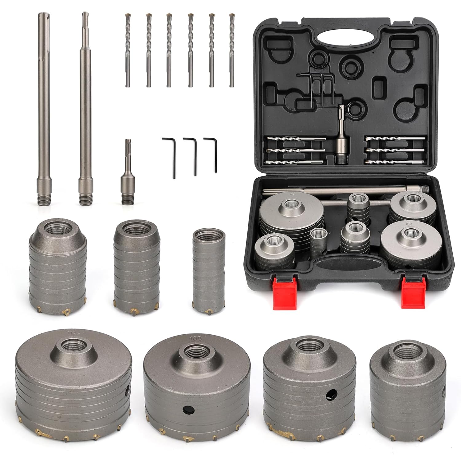 WildBossy 20PCS Concrete Hole Saw Kit - SDS Plus & Max Shank for Cement Brick Stone Walls, Durable Tungsten Carbide Set
