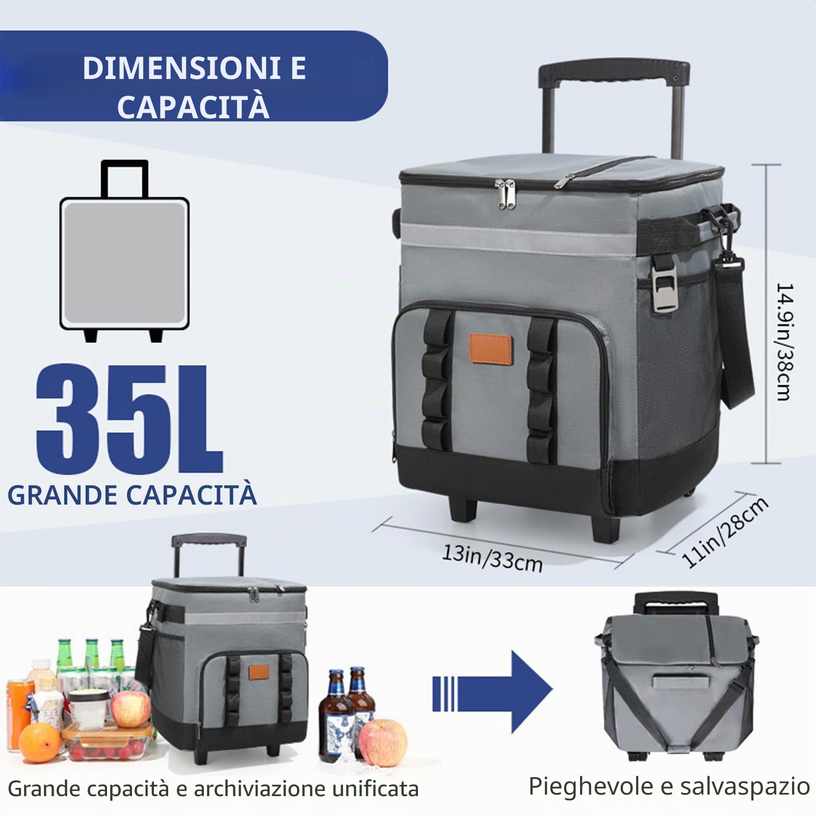 Frequer più Fresco con Ruote e Maneggiare la Borsa di Raffreddamento per il Pranzo più Fresco con Ruote 35L Rolling Refrigeratore con Ruote e Gestire una Borsa di Raffreddamento