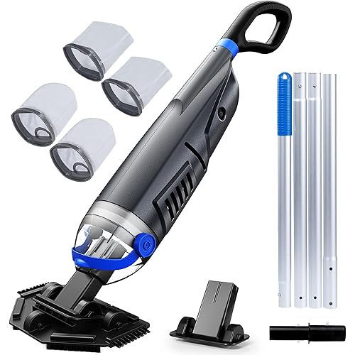 Pool Vacuum for Above Ground Inground Pool with 72'' Extension Pole, 1-Hour WorkTime, 2 Cleaning Heads, 18.5 GPM Powerful Suction, Handheld Rechargeable Cordless Pool Cleaner with 4 Collection Filters