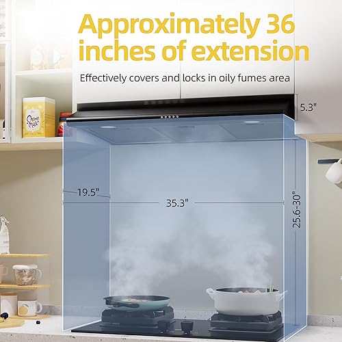 Miniatura 8 de FIREGAS Campana extractora negra para debajo del gabinete de 30 pulgadas, ventilación delgada de cocina sobre la estufa, luz LED, ventilador de