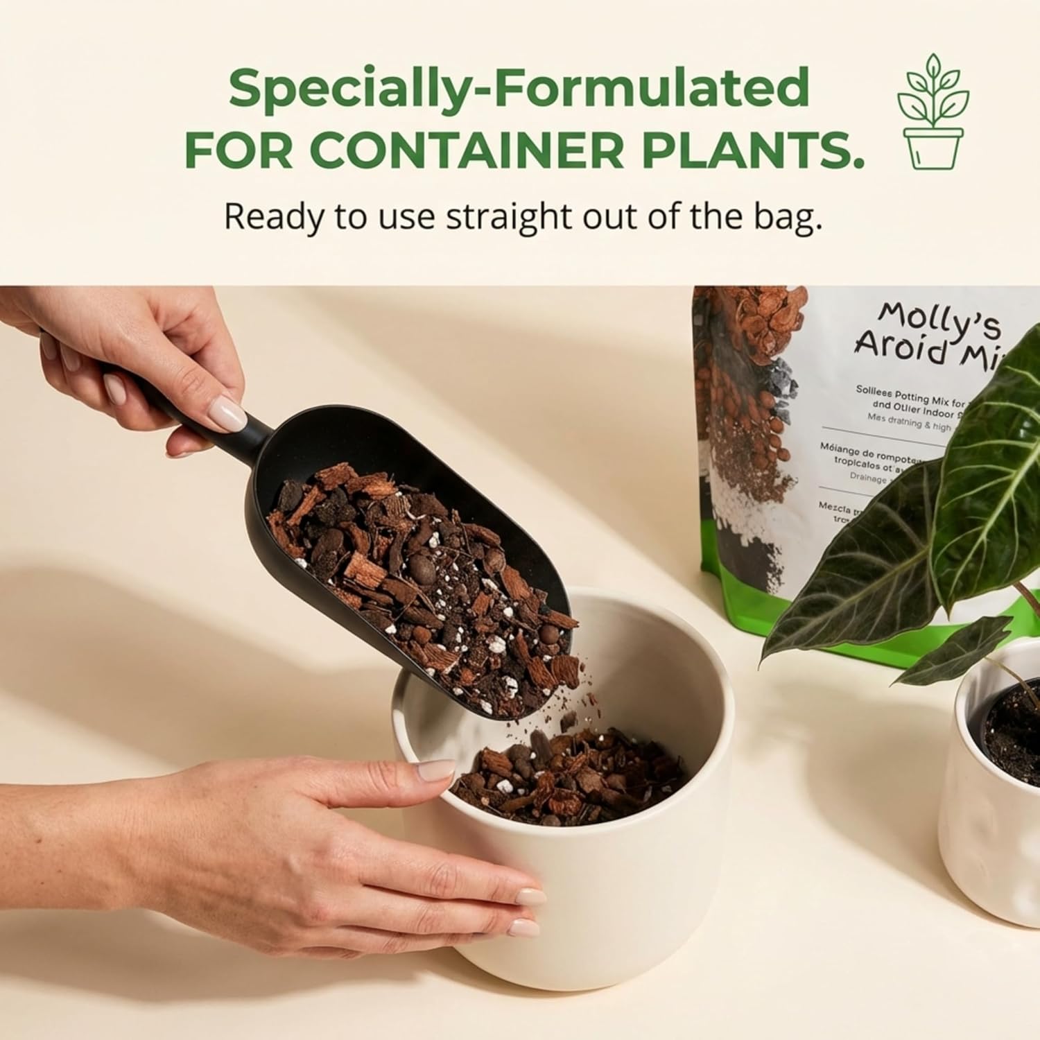 Molly's Aroid Mix - Premium Soilless Potting Mix for Houseplants - Fast Draining, Chunky & Easier to Water vs. Soil for Indoor Plants - with Bark, Coco Chips, Worm Castings, Mycorrhizae 10 Dry Quarts