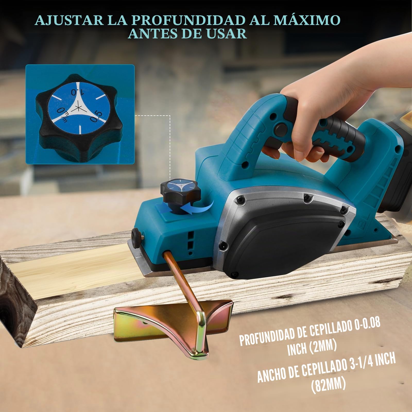 Makita - Cepilladora eléctrica inalámbrica para batería de 18 V, 15000 rpm, cepilladora de madera eléctrica de mano sin escobillas con 82 mm de ancho y 2 mm de profundidad de corte para carpintería