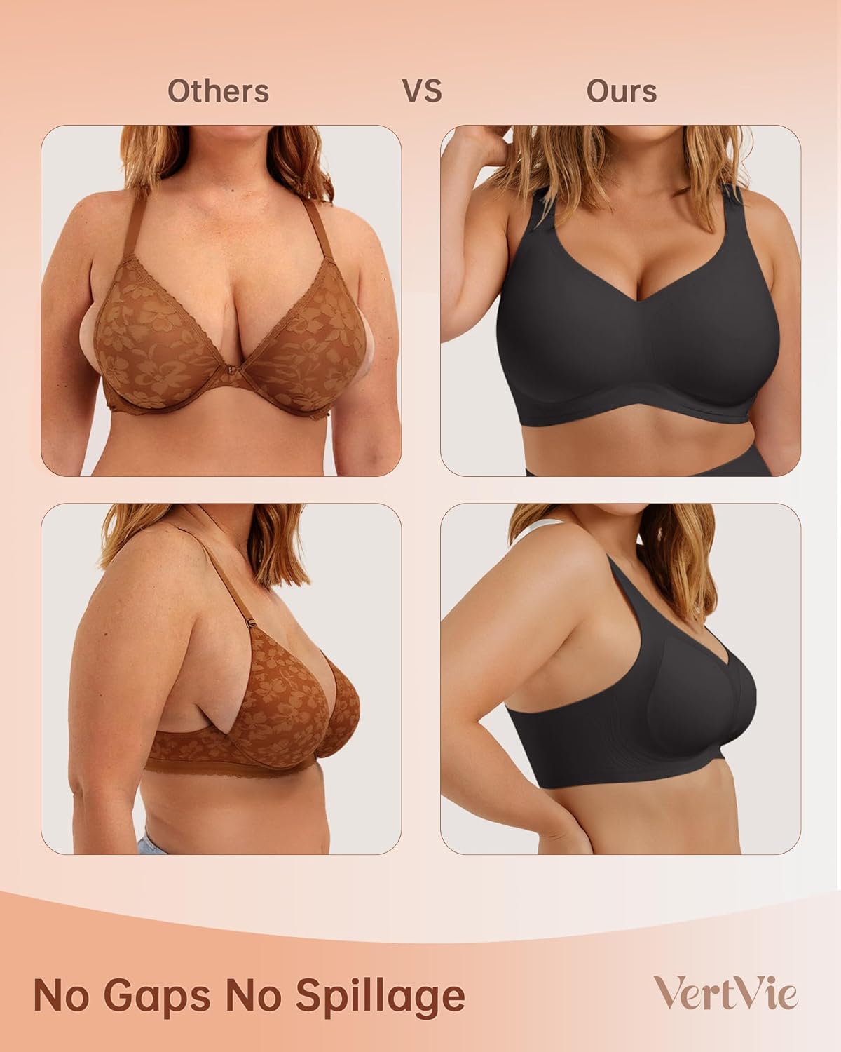 Vertvie Bras for Women No Underwire Wireless Support Bra Underarm-Smoothing Seamless Push Up Full Coverage T-Shirt Sports Bra - Image 4