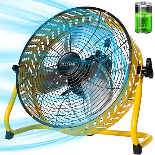 Beestar Battery Operated Fan, 12 Inch Rechargeable Fan Portable,High Velocity Fan With Metal Blade Run Up To 30 Hours, Battery Powered Fan For Garage, Backyard, Camping, Travel (Yellow) #TOP5