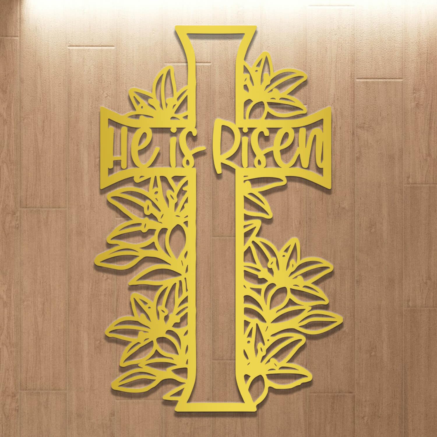 Metal Wall Art Sculpture Decor, He Is Risen Cross, Easter, religijny prezent do dekoracji wnętrz, duży chrześcijański krzyż do kościoła w salonie (złoty, 19 cali x 30 cali)
