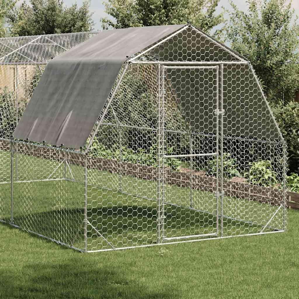 Gallinero con techo, 15 m², cercado de acero galvanizado, 2,5 x 6 x 2,25 m, gran recinto exterior para aves de corral, patos, gansos y animales pequeños