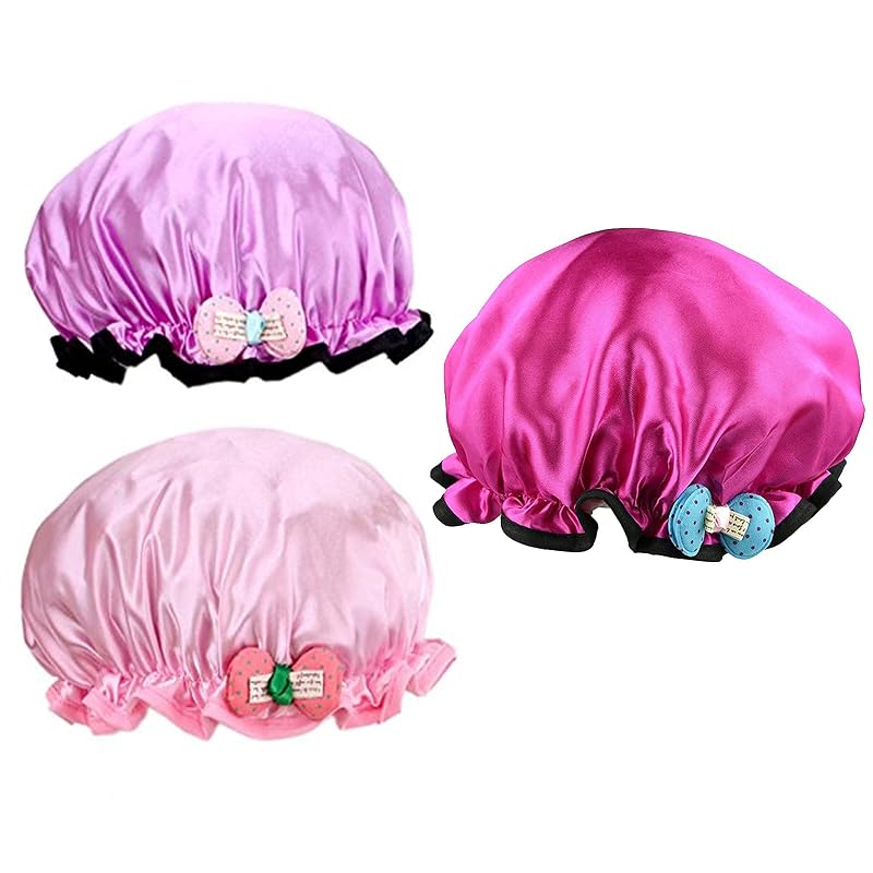 Touca de banho reutilizável Foyadi com dupla camada, estampa de animal, Rose Pink, Light Purple e Pink BowKont