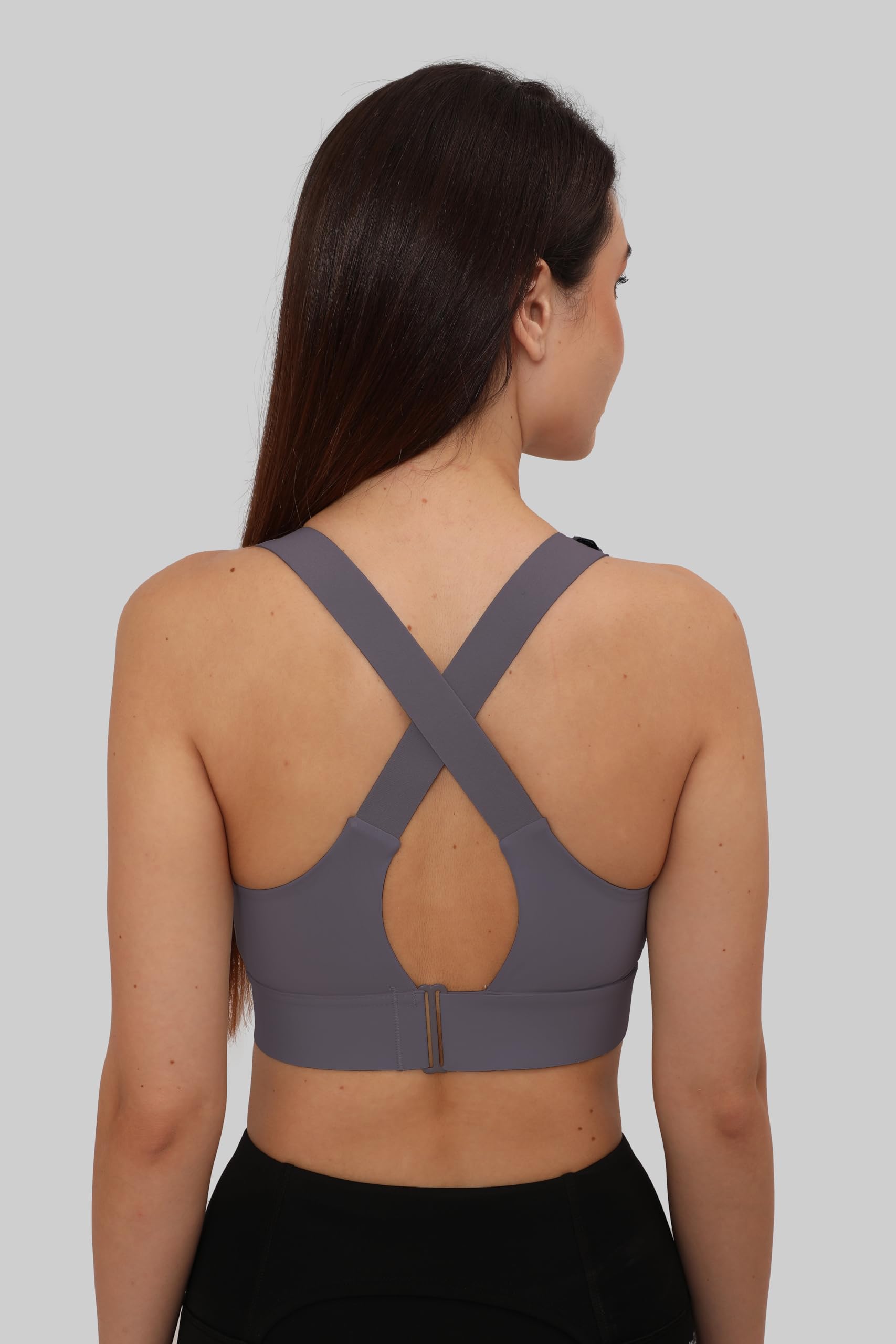 GLAMORAS Women Polyester Spandex Padded Wirefree High Impact Work Out Bra with Support Front Zipper Gym Padded Bras with Adjustable Straps Criss Cross Back Gym Yoga Workout Running, Size: 2XL Purple - Image 4 thumbnail