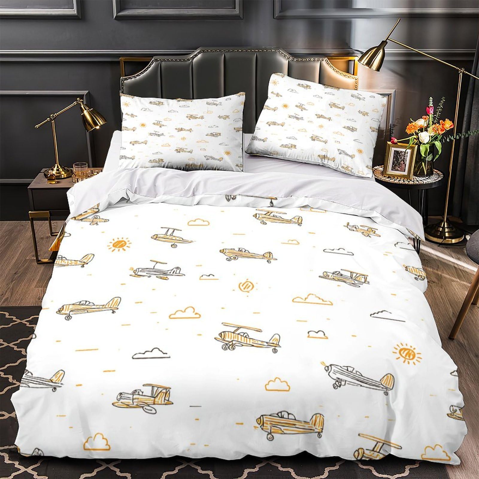 Parure de lit avion vintage 140x200 housse de couette single microfibre