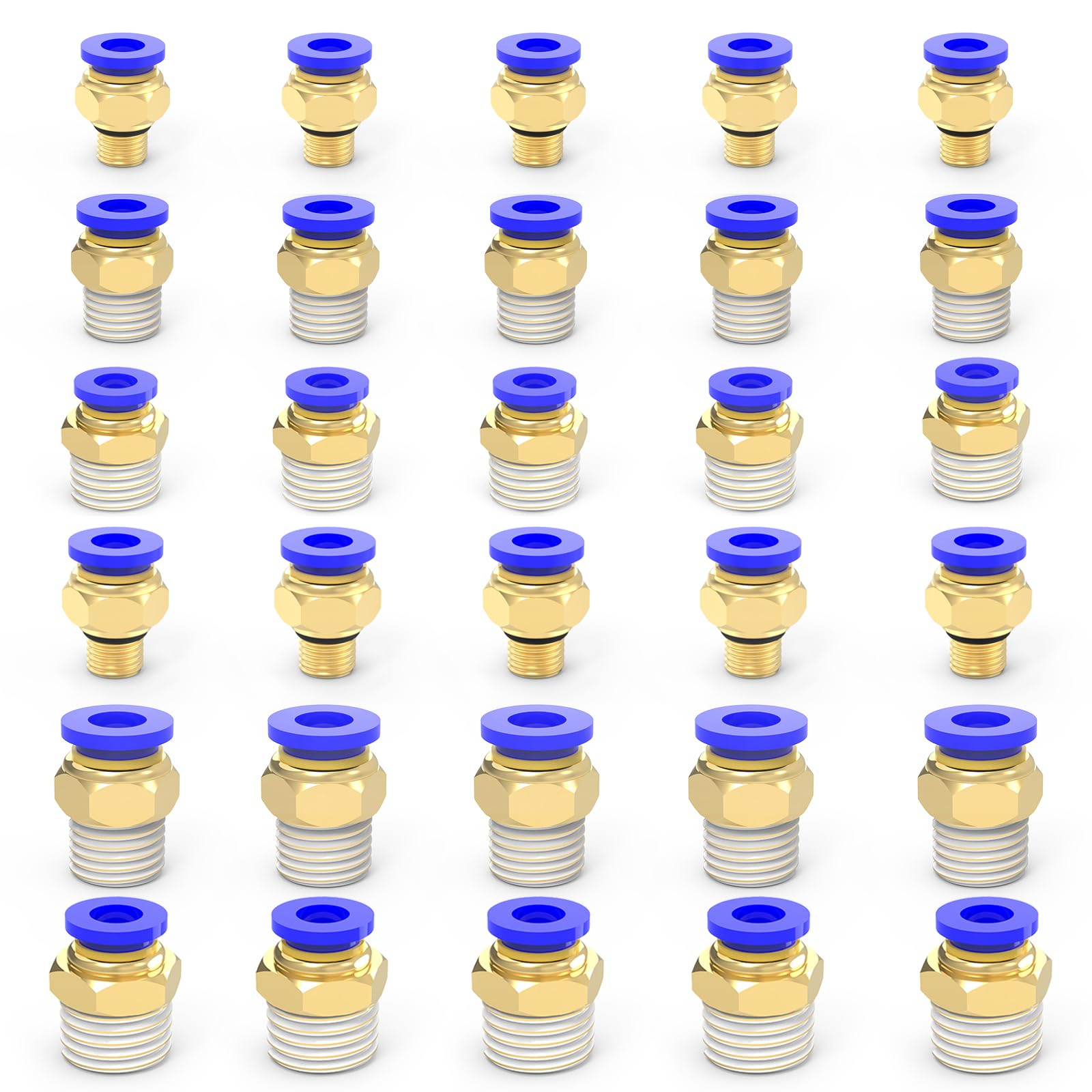 EterMutable 30-PACK 6MM Tube OD x 1/8 Inch 1/4 Inch M5 Thread Male Straight Push to Connect Fittings Kit,PC6-01+PC6-02+PC6-M5 Pneumatic Quick Connect