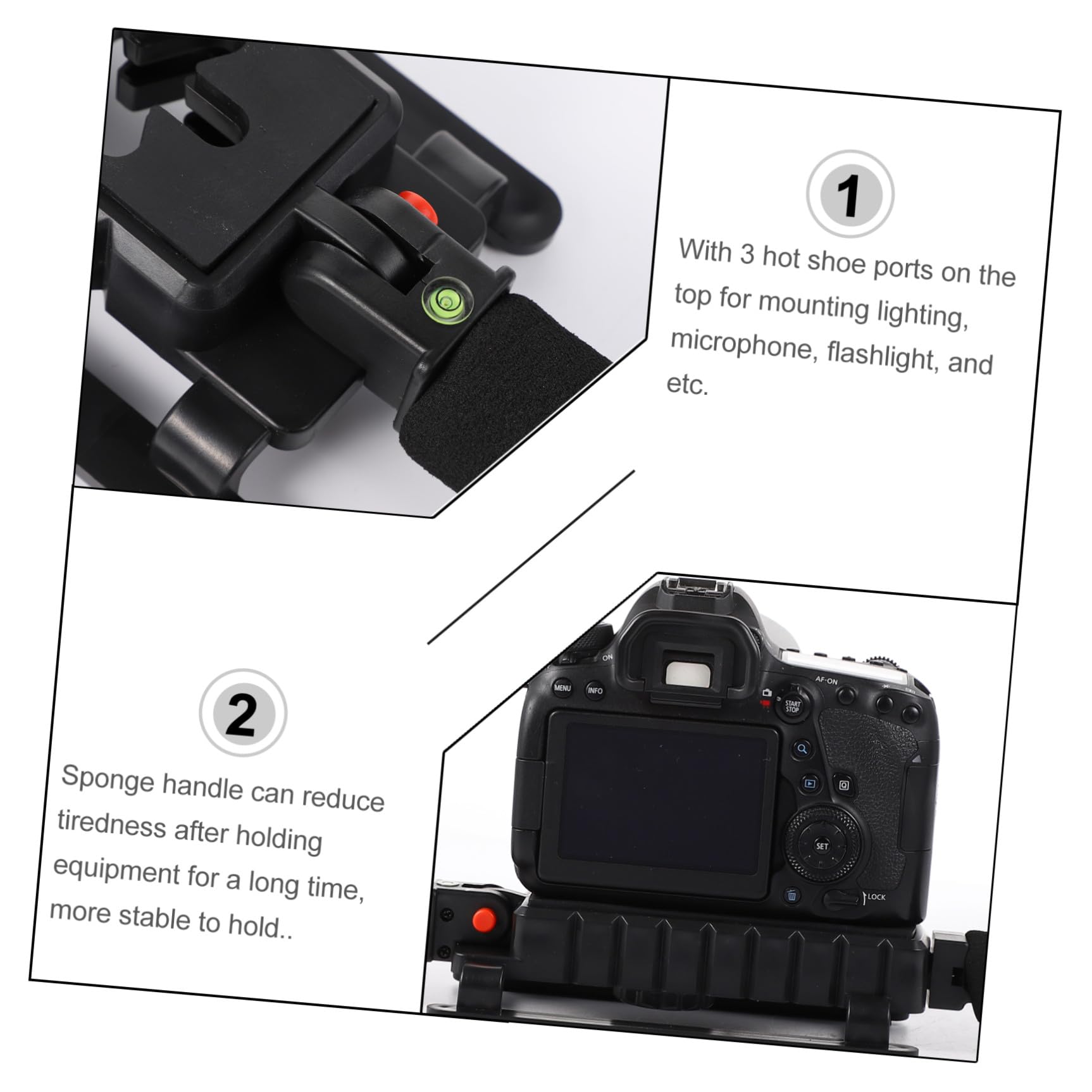 Stabilizzatore Fotocamera Portatile Impugnatura Antiscivolo in Plastica e Metallo Supporto Ergonomico 3 Porte Slitta Fredda per Riprese Video Stabili
