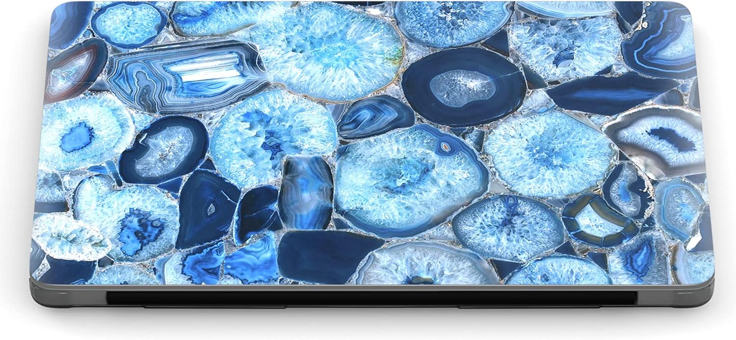 Mertak Hard Case Compatible with MacBook Pro 16 14 Air 15 13 inch M3 M2 M1 Mac 2024 2023 2022 2018 Laptop Clear Blue Geode Tile Protective Plastic Agate Marble Crystals Cover Stone Gemstone Design