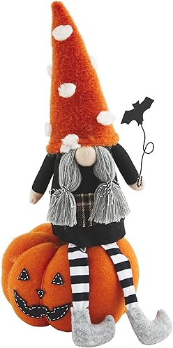 Vista 4 de Mud Pie Gnomo de calabaza de Halloween, pequeño Blanco,Buffalo Check,Naranja
