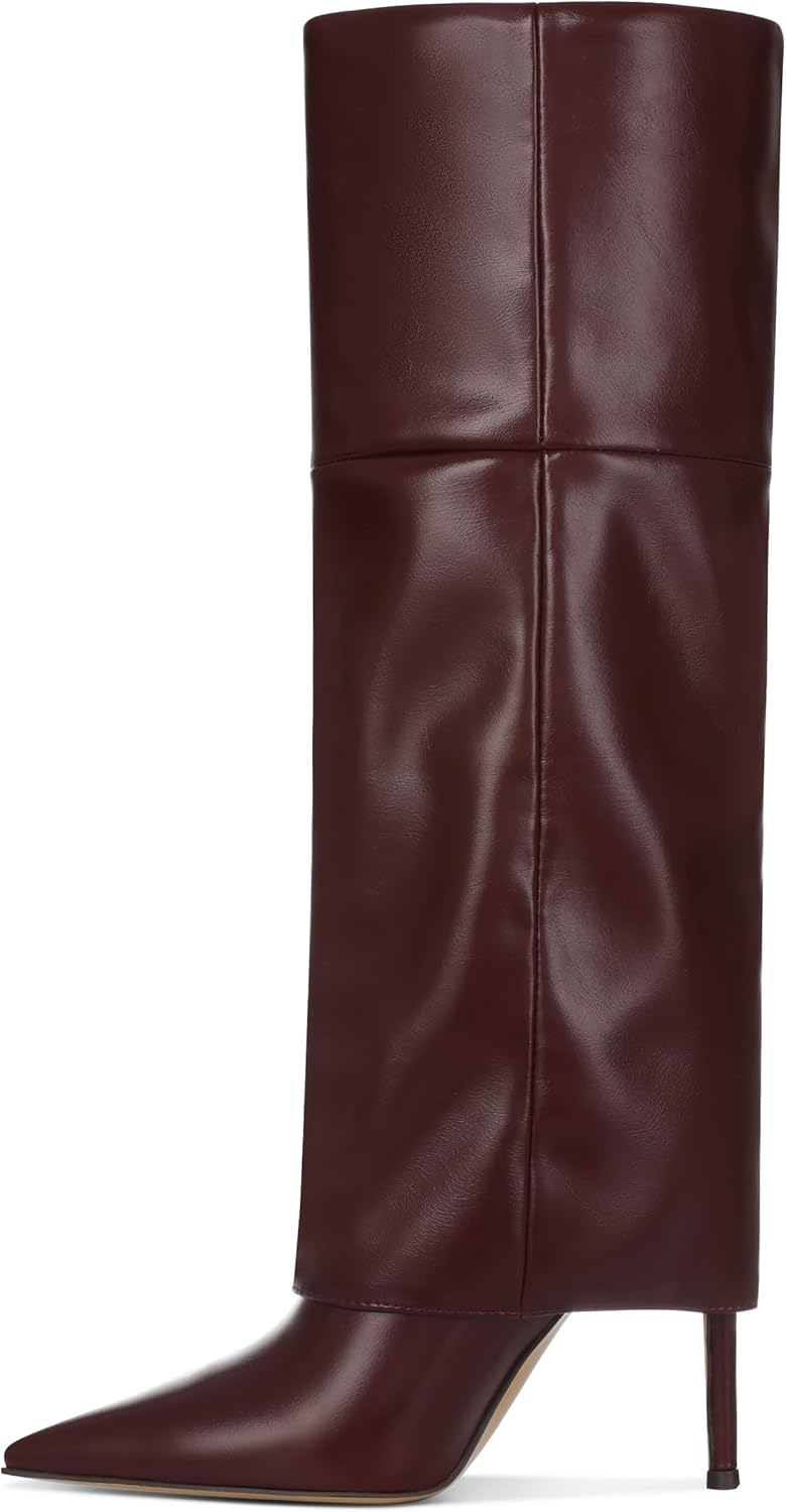 Oiamenne Women's Fold Over Boots Knee High Boots for Women Pointed Toe Stiletto Heel Long Boots Sexy Tall Boots Slip On Fall Winter boots - Image 7