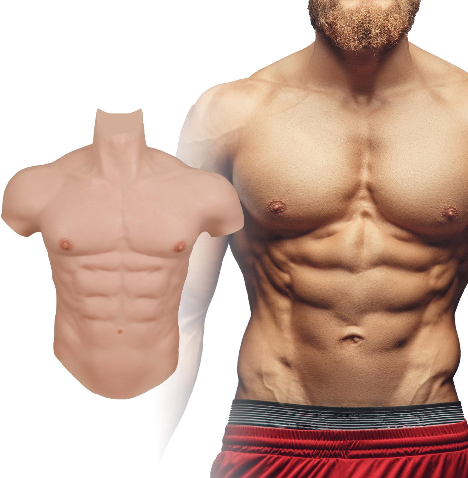 MinakySilicone Muscle Suit Realistic Male Chest Plate High Collar for Cosplay Halloween Transgender, Suitable for European Body Shape (Plus size Version)