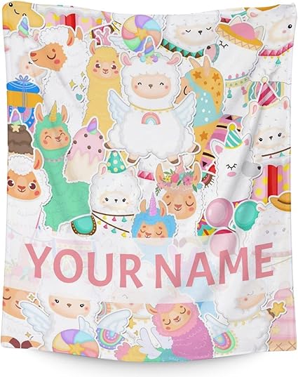 Blanket for Girl Boy - 50x60 Inches Cute Llama Throw Gifts - Personalized Colorful Soft Fuzzy Blankets for Bed, Couch & Living Room