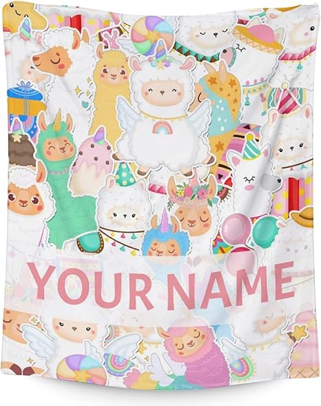 Blanket for Girl Boy - 50x60 Inches Cute Llama Throw Gifts - Personalized Colorful Soft Fuzzy Blankets for Bed, Couch & Living Room