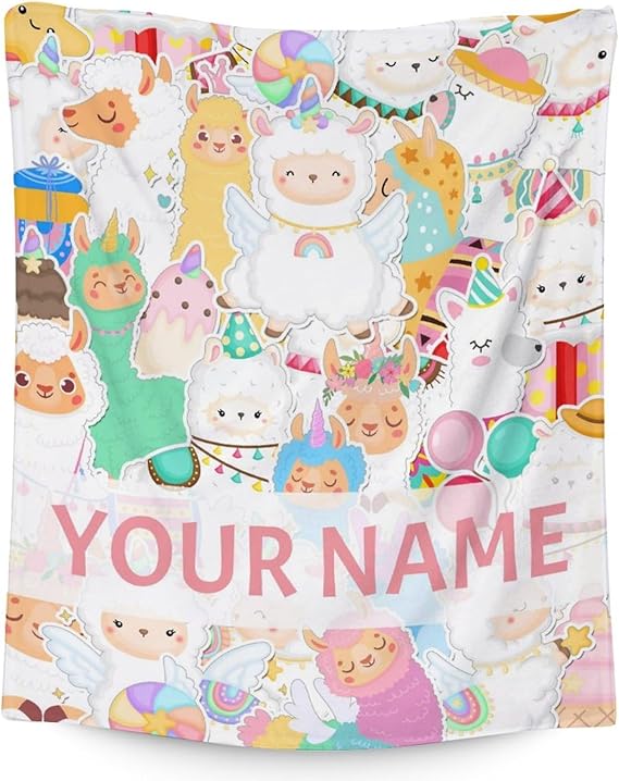 Blanket for Girl Boy - 50x60 Inches Cute Llama Throw Gifts - Personalized Colorful Soft Fuzzy Blankets for Bed, Couch & Living Room