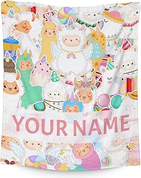 Blanket for Girl Boy - 50x60 Inches Cute Llama Throw Gifts - Personalized Colorful Soft Fuzzy Blankets for Bed, Couch & Living Room