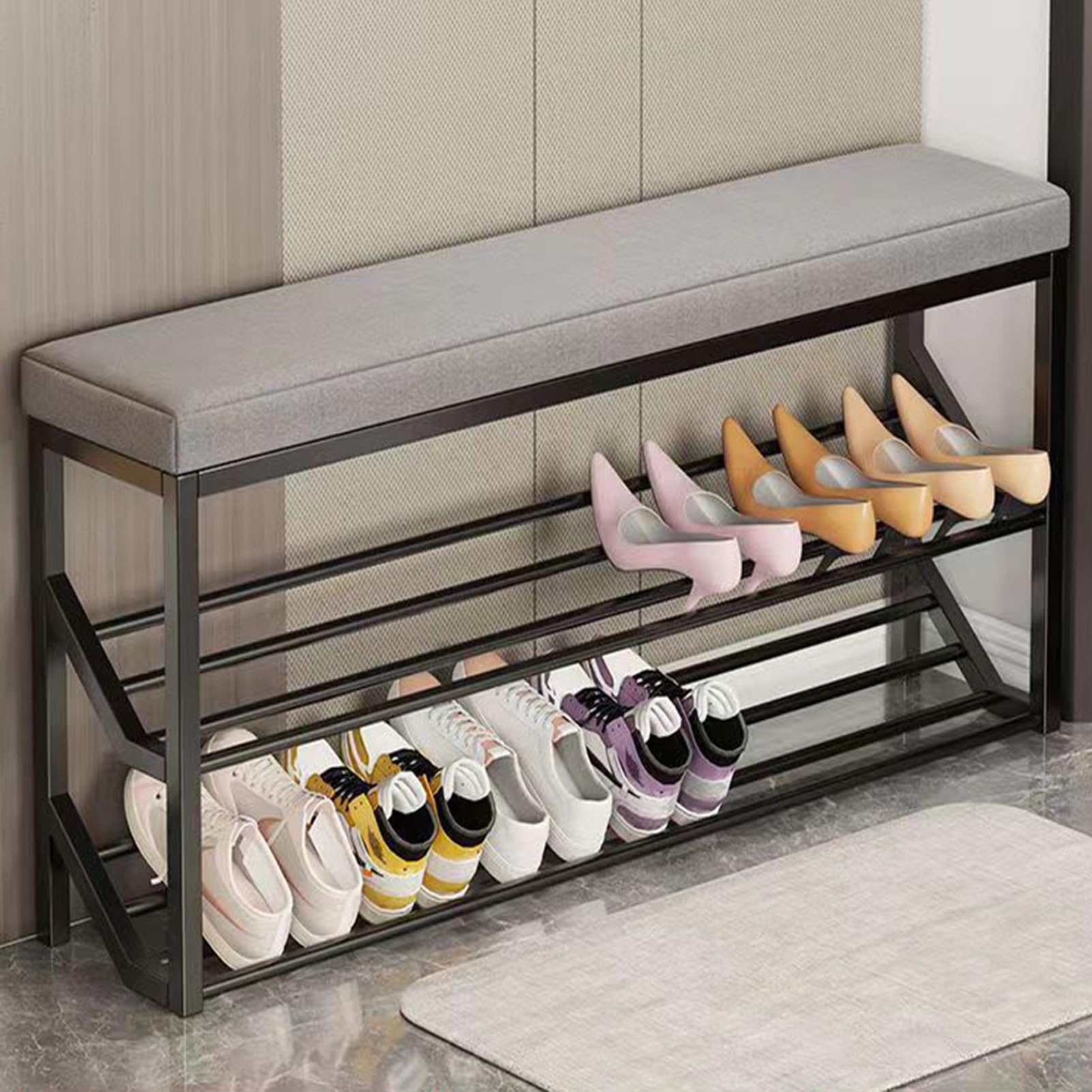 Banc d'entrée en bois avec rangement chaussures 80cm