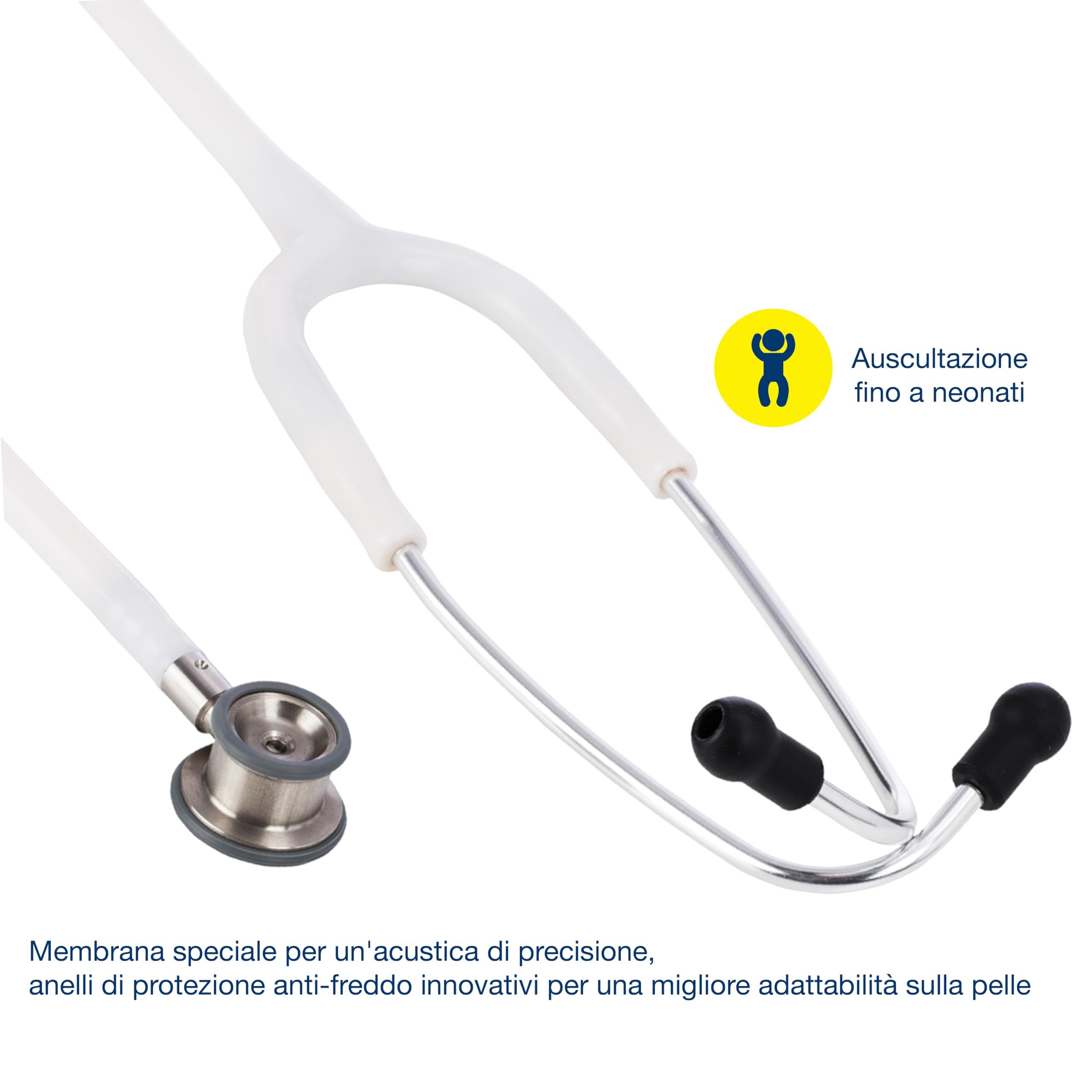 Riester - Estetoscopio Duplex 2.0, alto rendimiento acústico, con placa por nombre, aceitunas de recambio y membrana, acero inoxidable, neonatal, blanco, 32340