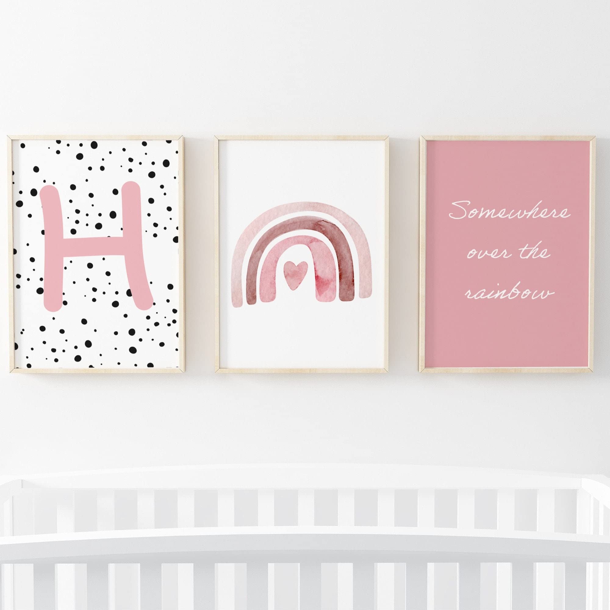 Pompom Prints® Set of 3 Girls Bedroom Prints, Rainbow Nursery Prints, Scandi Boho Style Nursery Decor, Playroom Prints [Picture Frames not Included] (A3, H)