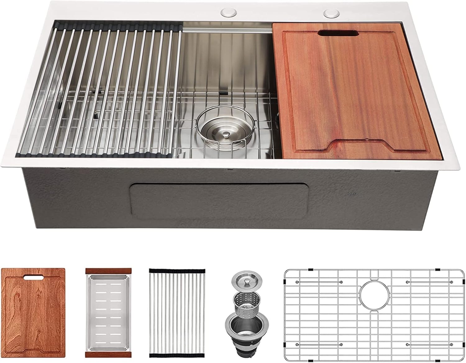 Lordear Kitchen Sink Drop In 28x22 Topmount 16 Gauge Stainless Steel Single Bowl Ledge Workstation Kitchen Sink Basin