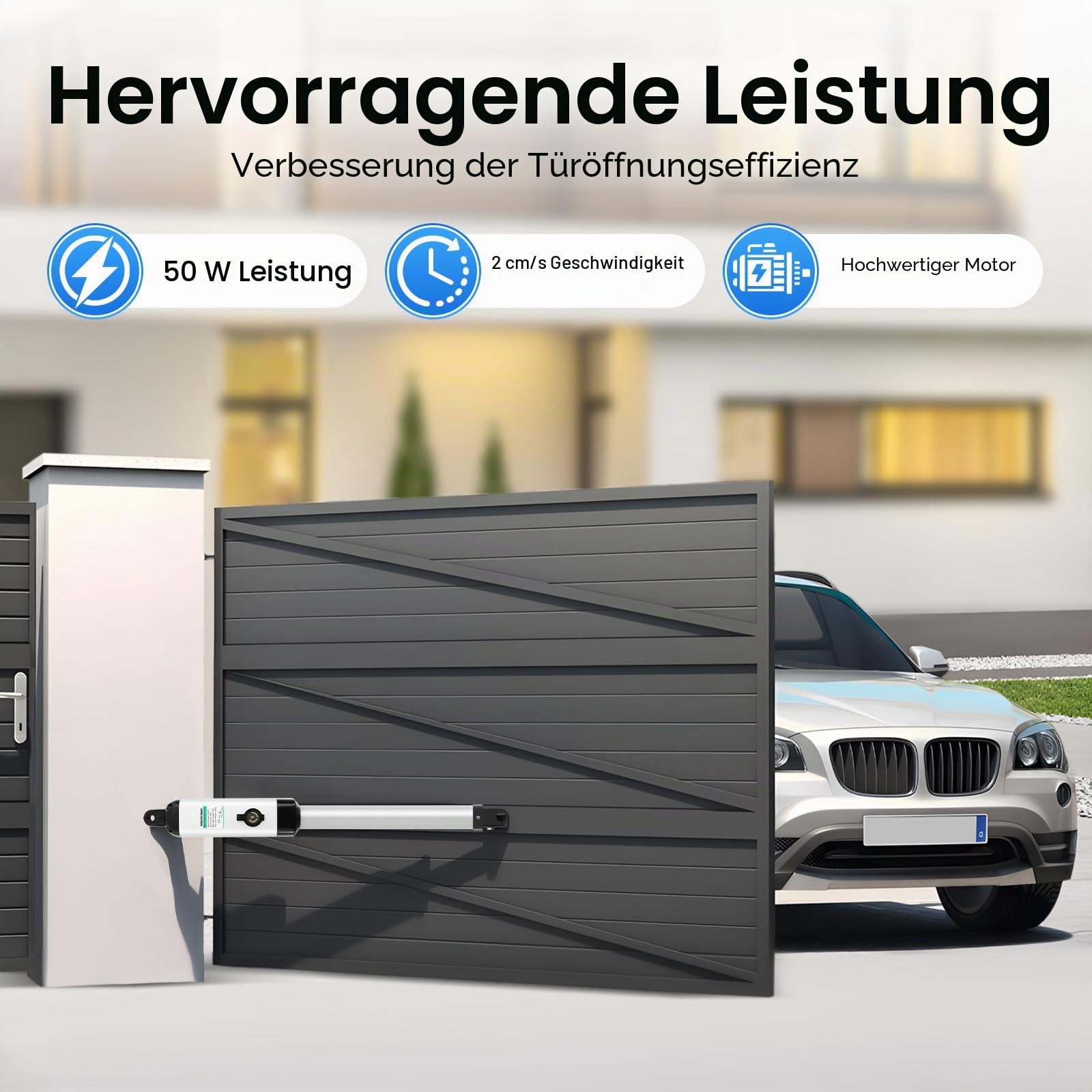 Elektrischer Torantrieb Toröffner Flügeltor Automatischer Flügeltorantrieb 1 Flügel 55W Drehtorantrieb für Max. 5,5 m oder 300kg pro Flügel mit 2 Fernbedienungen