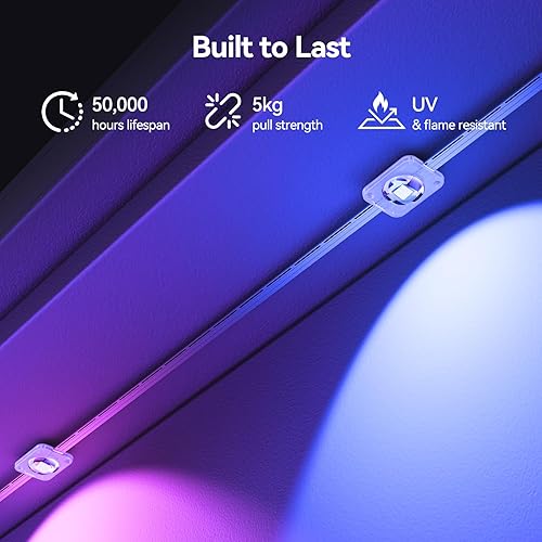 Miniatura 5 de TECKNET Luces permanentes para exteriores de 100 pies, luces LED RGBIC inteligentes de Navidad, modos preestablecidosbricolaje, sincronización de