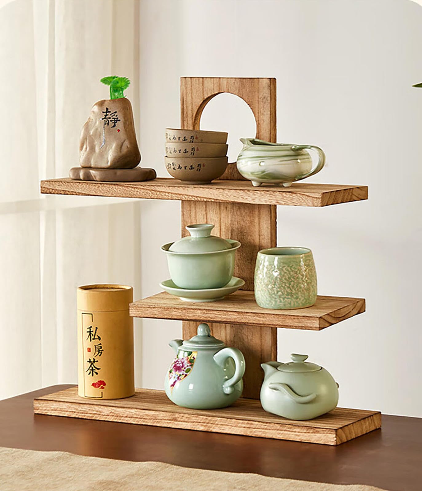 【antique】ベークライトの3段ティーラック Amazon.co.jp: デスクトップアンティークシェルフ、無垢材、中国茶