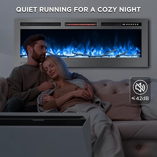 Miniatura 3 de TURBRO Chimenea eléctrica inteligente WiFi de acero inoxidable de 50 pulgadas con sonido crujiente, llama realista, calentador de cuarzo de 1500 W,