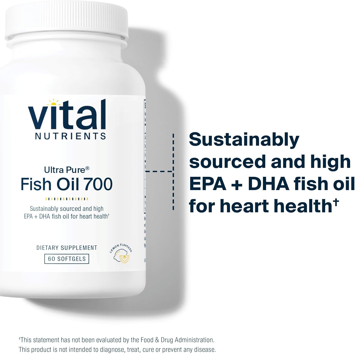 Vital Nutrients Ultra Pure Fish Oil 700 - Supports Heart, Brain, and Joint Health* - Sustainably Sourced High EPA & DHA Omega-3 Fatty Acid - Lemon Flavor - Gluten, Dairy & Soy Free - 60 Softgels