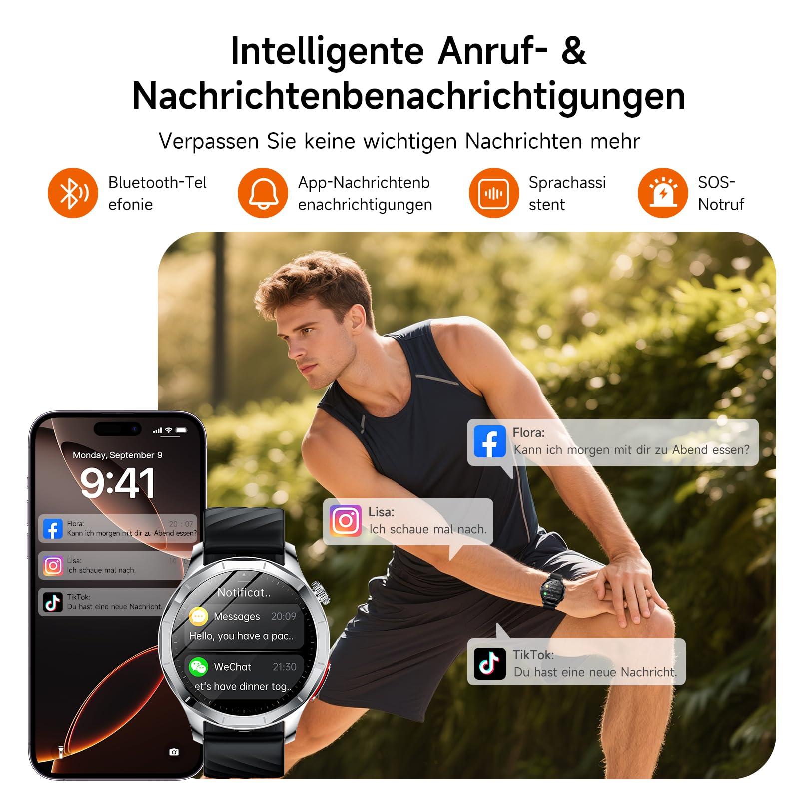 2026 Neu Smartwatch Herren mit EKG/HRV/BMI/Harnsäure, 1,43" AMOLED Gesundheitsuhr mit 24H Blutdruck Herzfrequenz SpO2 Körpertemperatur Schlafmonitor SOS-Notruf Fitnessuhr Android/iOS