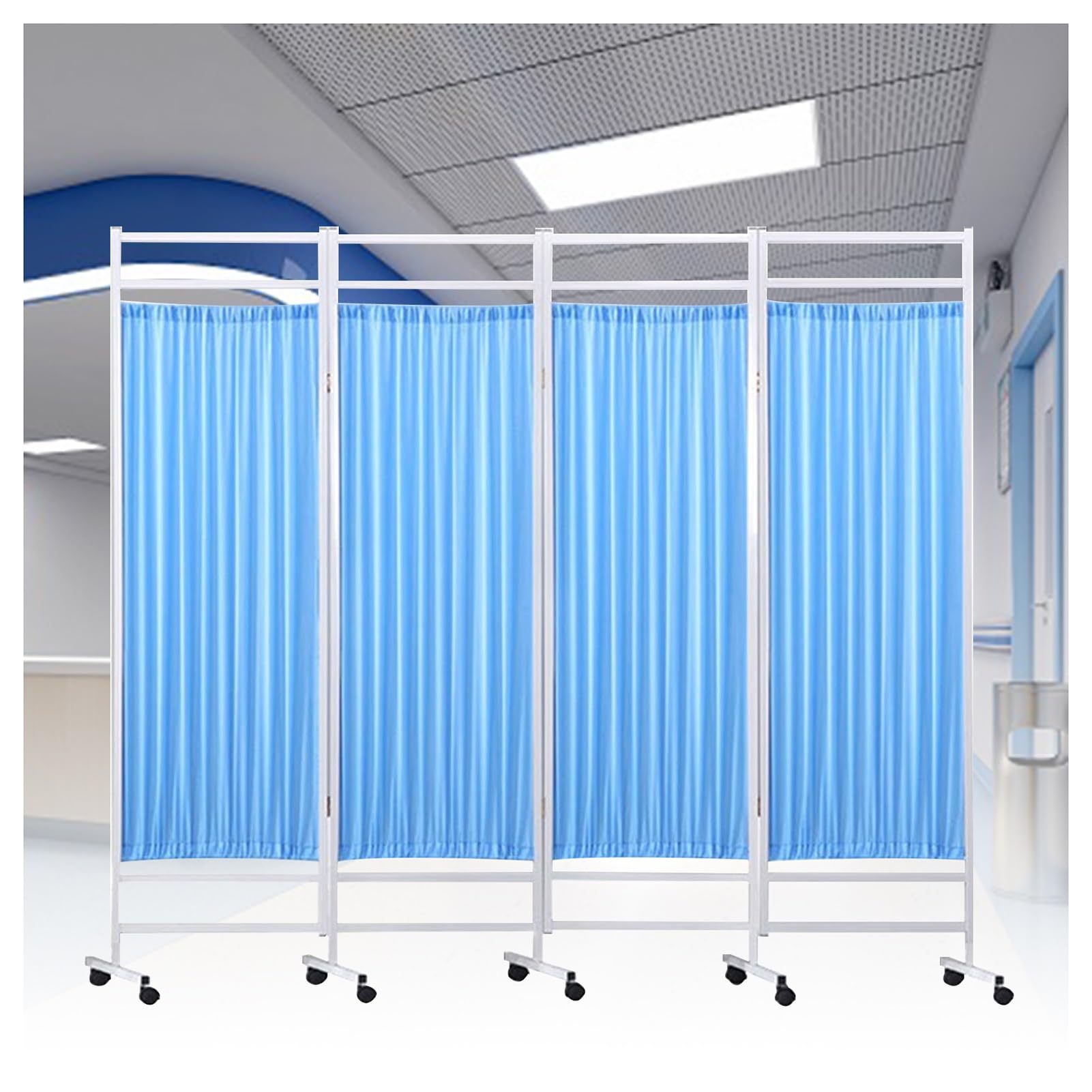 Paravent médical 4 panneaux bleu pour protéger l'intimité des patients en clinique