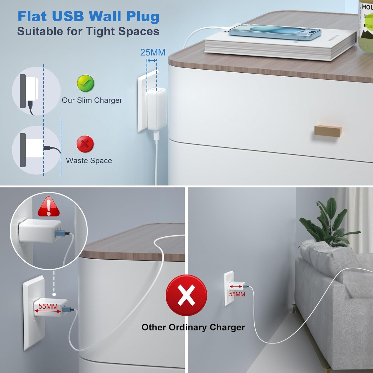 Flat USB C Wall Charger, OKRAY 3-Pack 40W 4-Port Fast Charging Brick Foldable Plug, PD3.0&QC Multiport Slim Travel Power Adapter Type C Phone Charger for iPhone 17 16 15 14 13 12 Pro, iPad Air, iwatch - Image 2