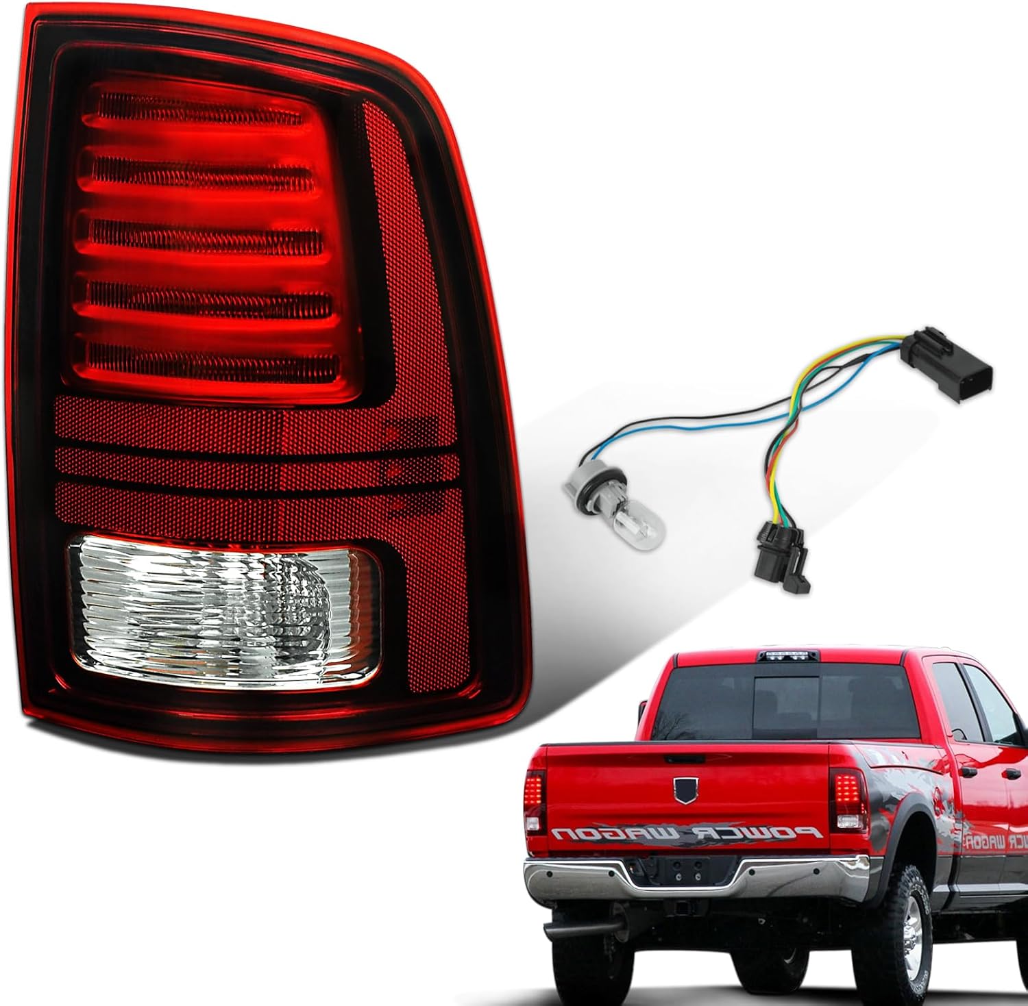 LED Tail Lights Compatible with 2014-2018 Dodge Ram 1500 2500 3500 Rear Lights Assemblies with LED Bulbs and Harness Replacement OEM 68093080AC CH2801202 (Red Black, Right Passenger Side)