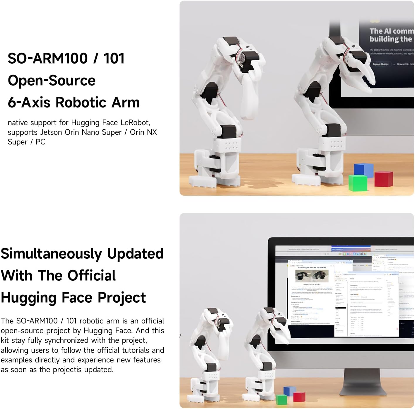 KLAYERS SO-ARM101 SE Open-Source 6-Axis Robotic Arm,A Complete All-in-One kit,Native Support for Hugging Face LeRobot, High-Torque Bus Servo, Photosensitive Resin 3D-Printed Parts,Come with Camera