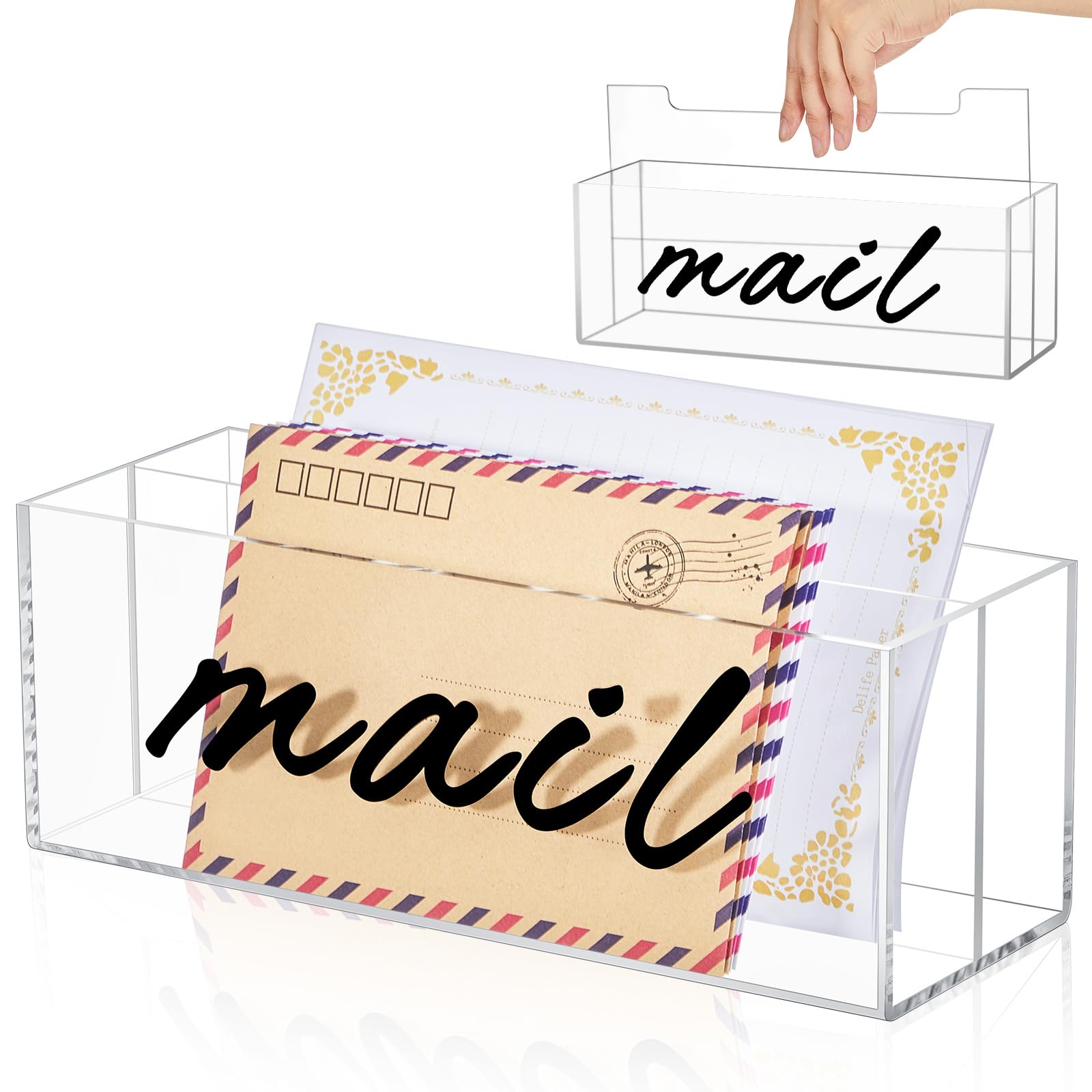 Juexica Mail Organizer with 2 Slots Clear Acrylic Mail Holder Letter Holder Mail Basket Mailbox for Office Paper Desk Label File Sorter Decorative Home Desktop Bill Tray