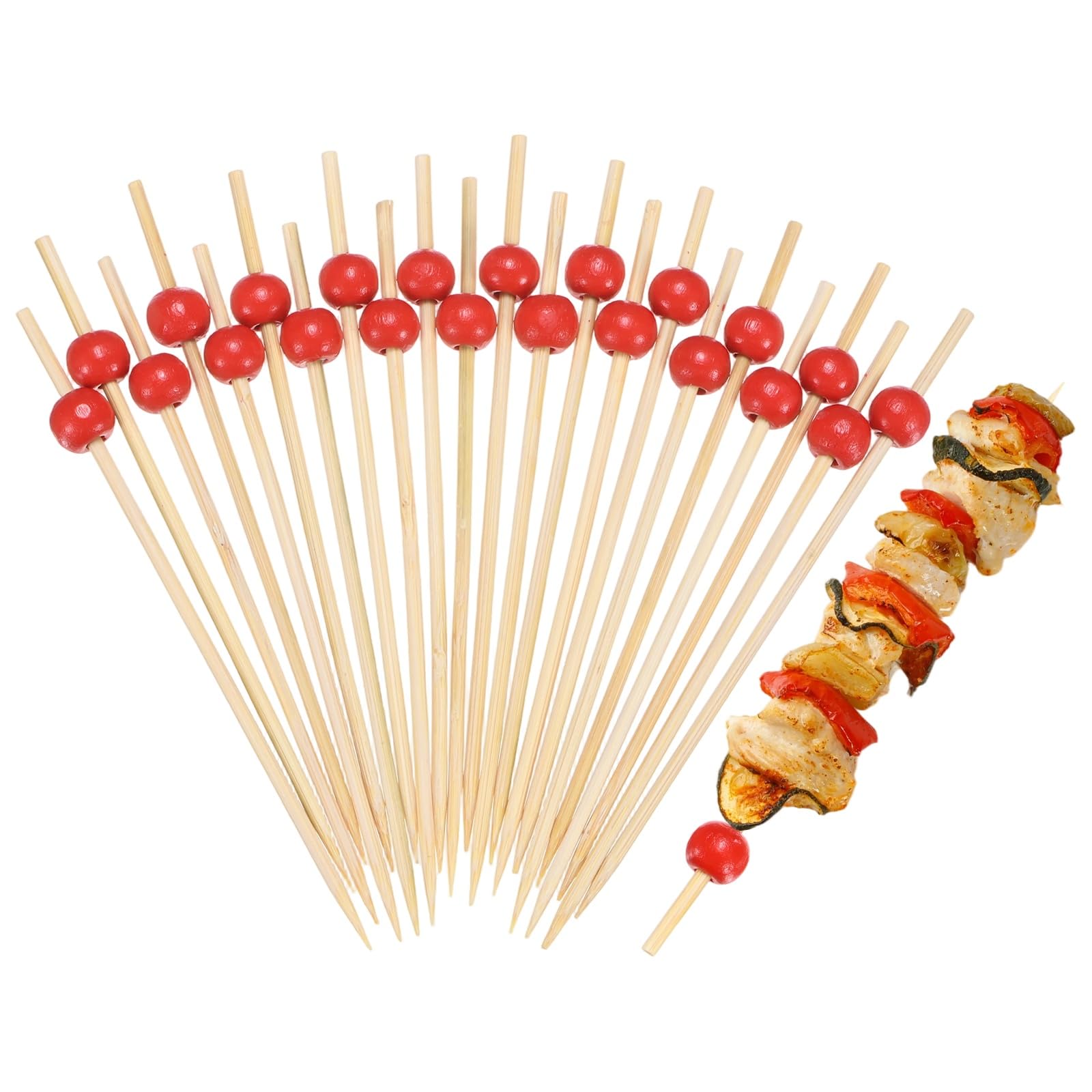 M METERXITY 100-Pack Fancy Cocktail Picks 4.7 inch Bamboo Red, Bead — image 1