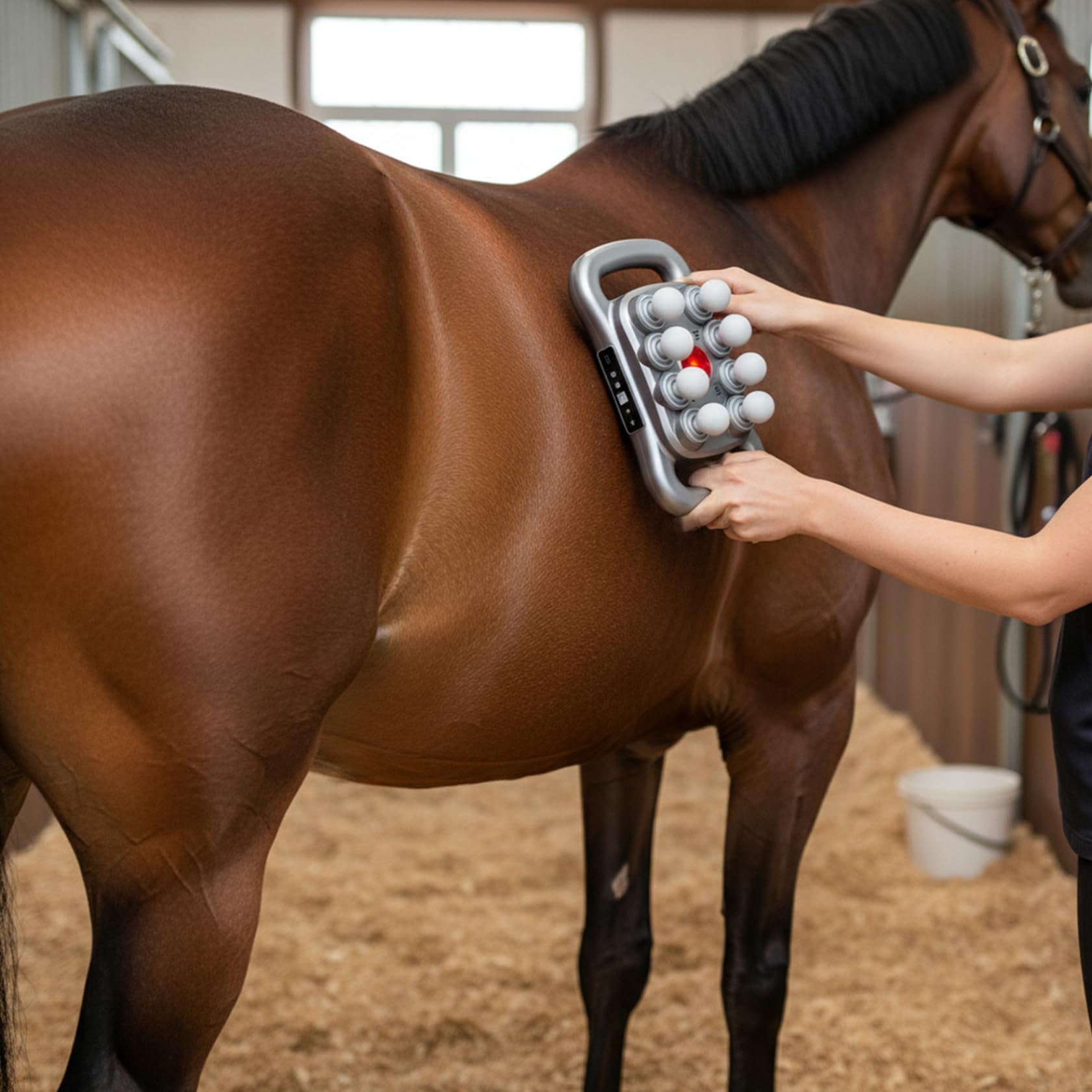 Pistola de masaje para caballos 8 cabezales 3 modos Luz roja