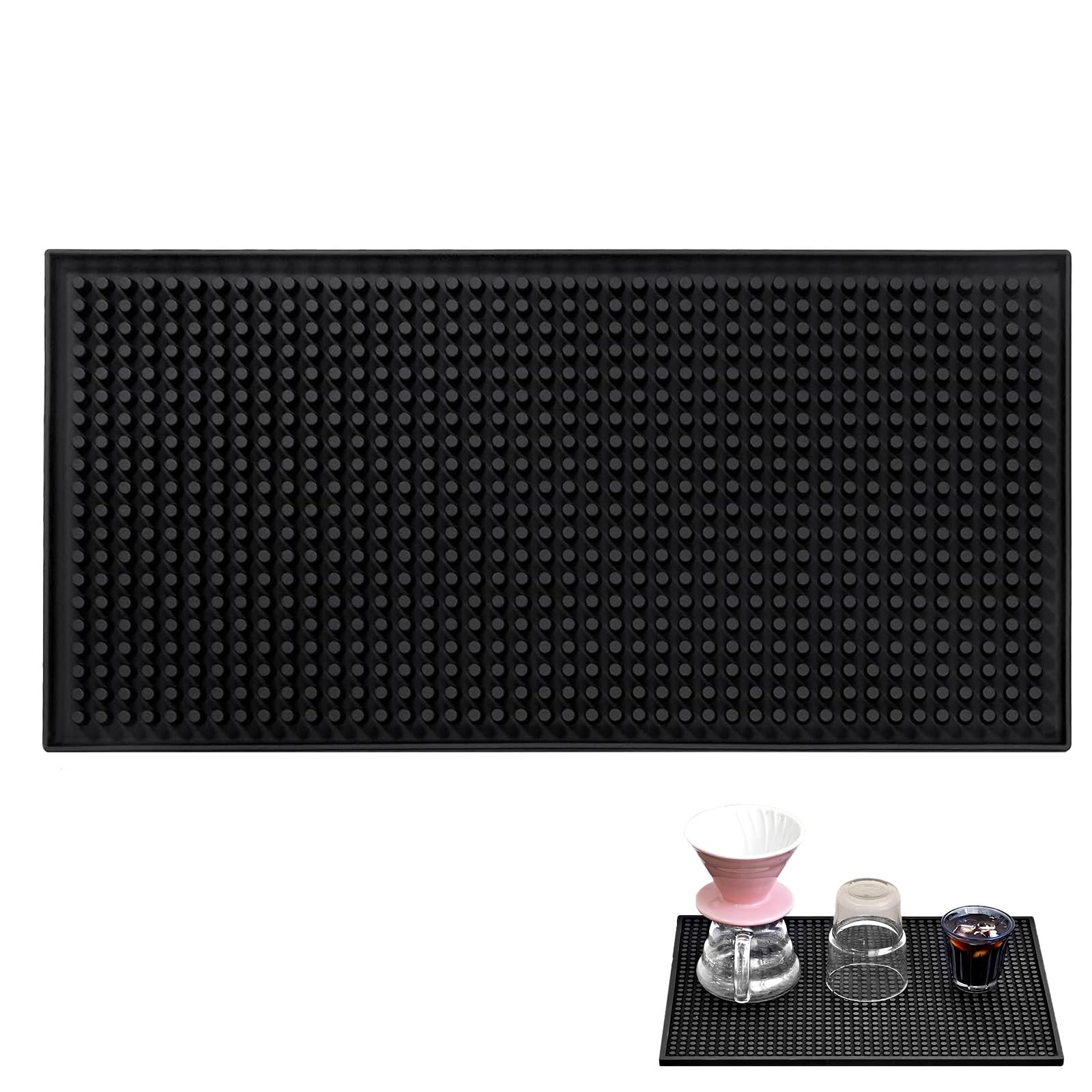 MORAINJAY 15x30cm Bar Mat,Silicone Bar Mat for Coffee Table,Sink Splash Guard,Non-Slip Countertop Drainage Pad for Kitchen Faucet,Bathroom Counter