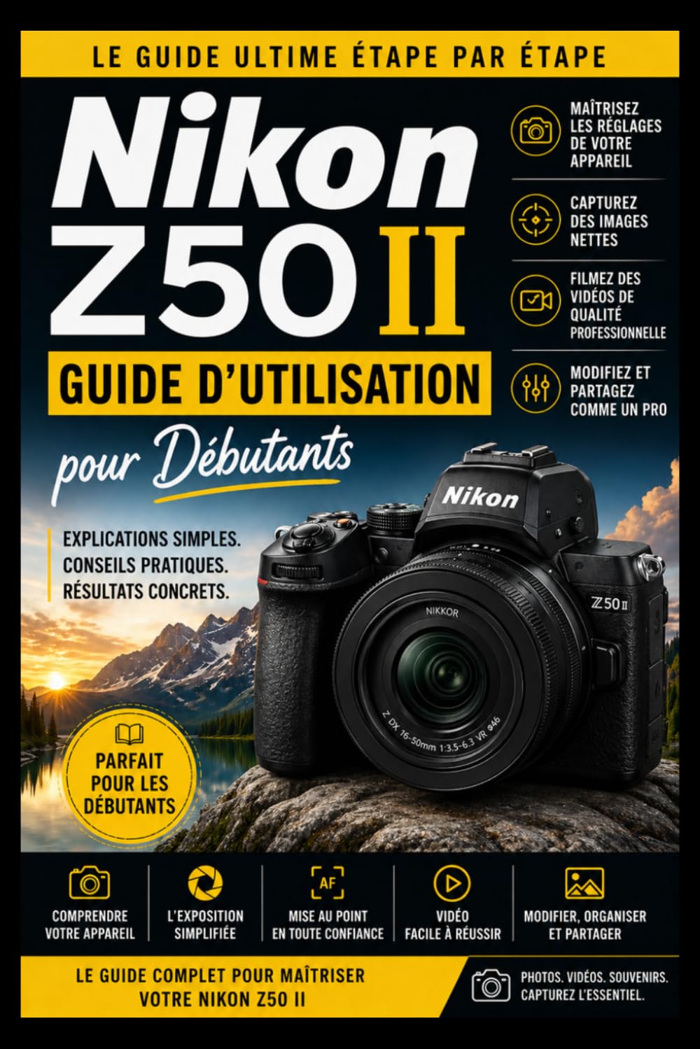 Guide d'utilisation du Nikon Z50 II pour débutants: Le guide ultime étape par étape pour maîtriser les réglages, capturer des images nettes et réaliser des photos et vidéos de qualité professionnelle.