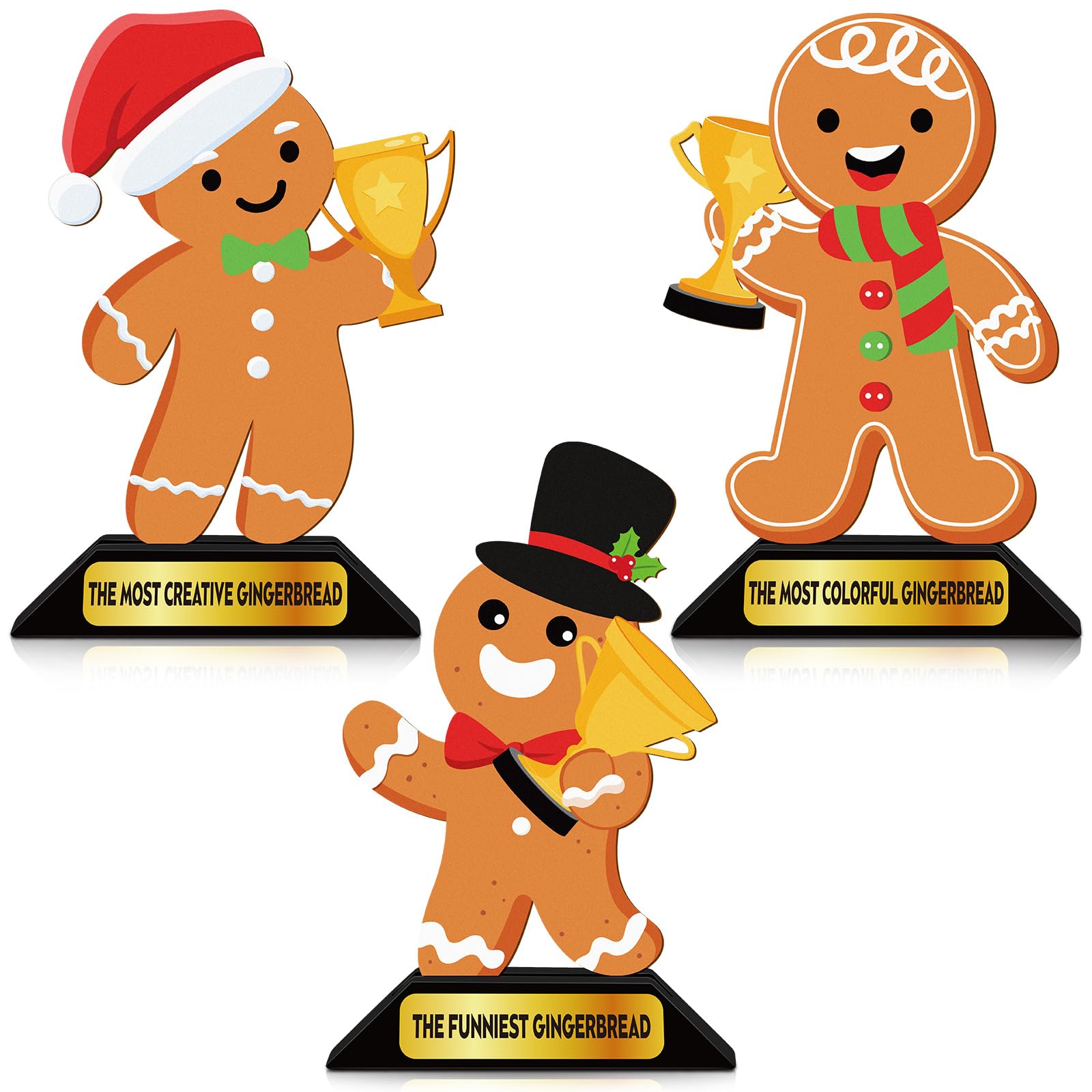 Beeveer 3 Pcs Christmas Gingerbread Man Contest Trophy 6.1 Inch Wooden Gingerbread Man Decorating Kit Funny Party Trophies Gingerbread House Awards for Christmas Xmas Decorations