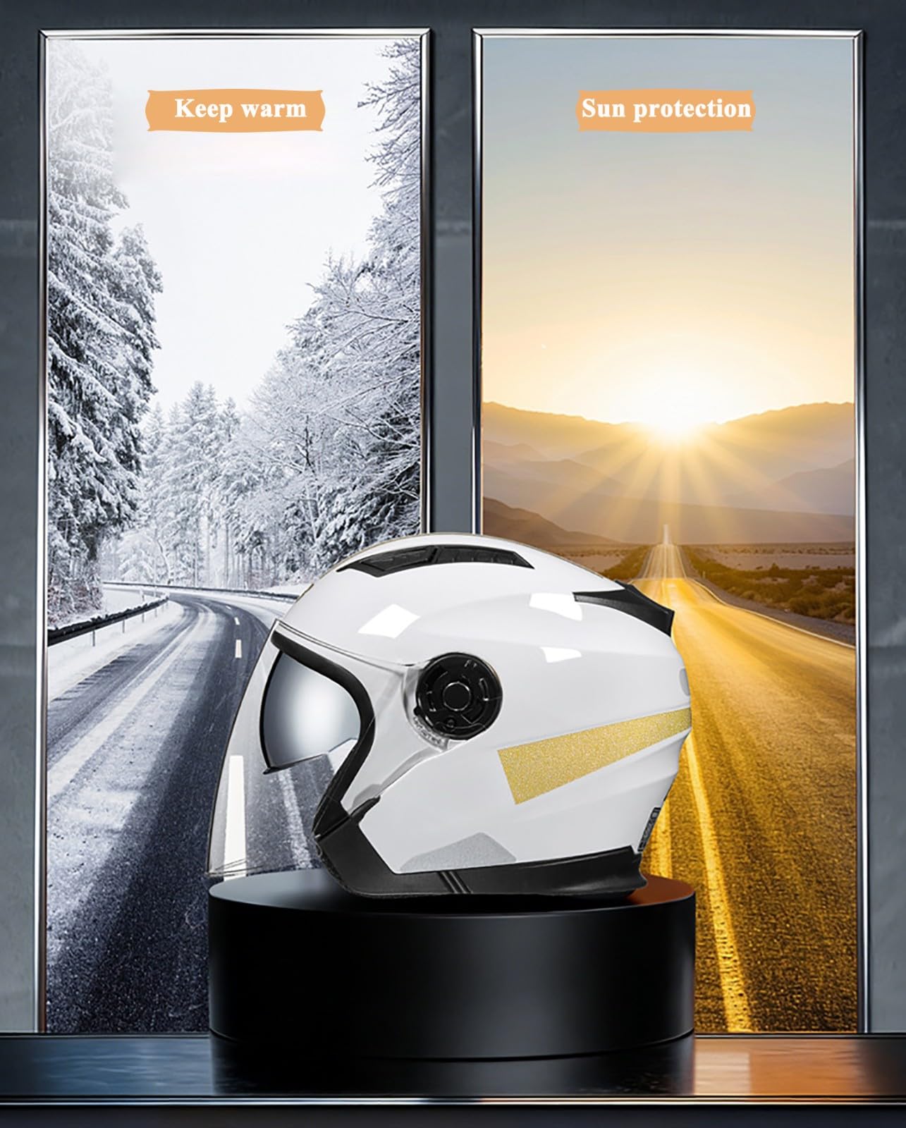 Casco Abierto para Motocicleta con Doble Visera, Homologado ECE 2205, Casco Jet para Scooter, Cruiser Y Ciclomotor, Casco para Motocicleta De Calle para Hombres Y Mujeres Adultos