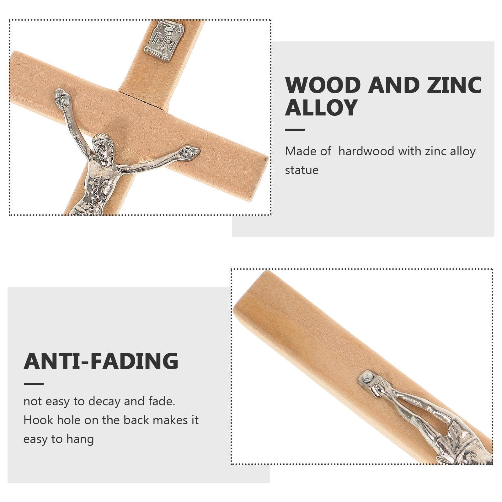 Croix Murale Chrétienne en Bois avec Crucifix de Jésus en Alliage de Zinc – Décoration Murale Catholique Forme Croix